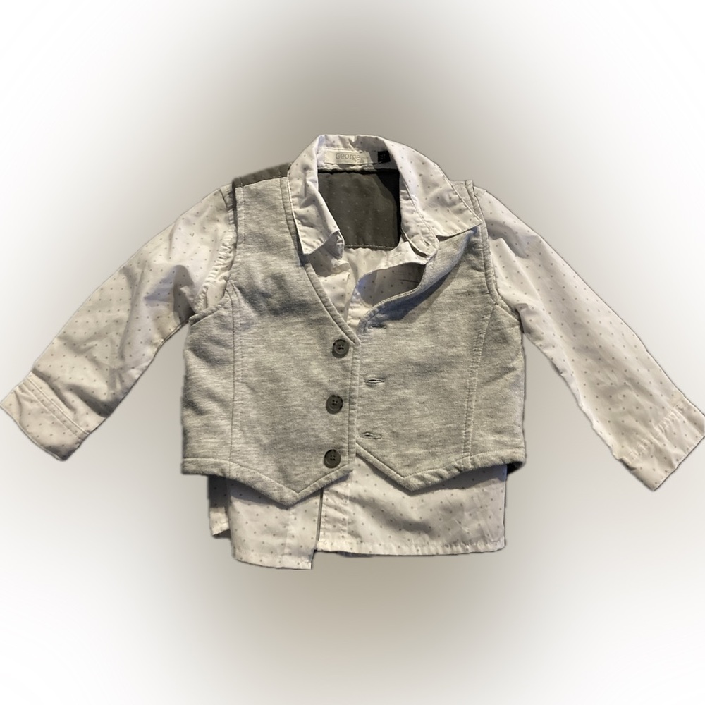 George Light Gray Vest with White Polka Dot Shirt